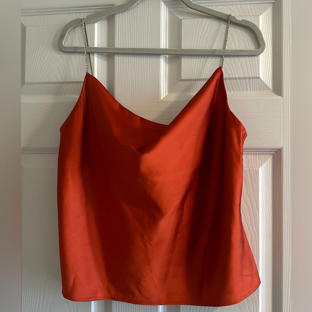 House of Harlow 1960 Burnt Orange Tank with Rhinestone Straps